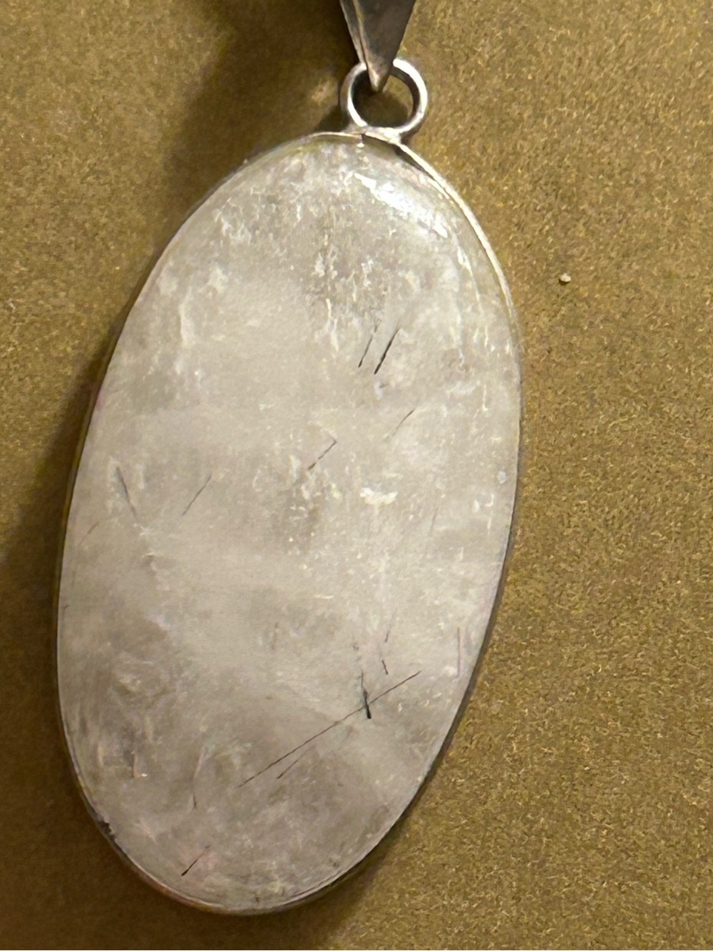 NWOT Necklace Tourminalated Quartz oval stone pendant .925 Sterling Silverplate